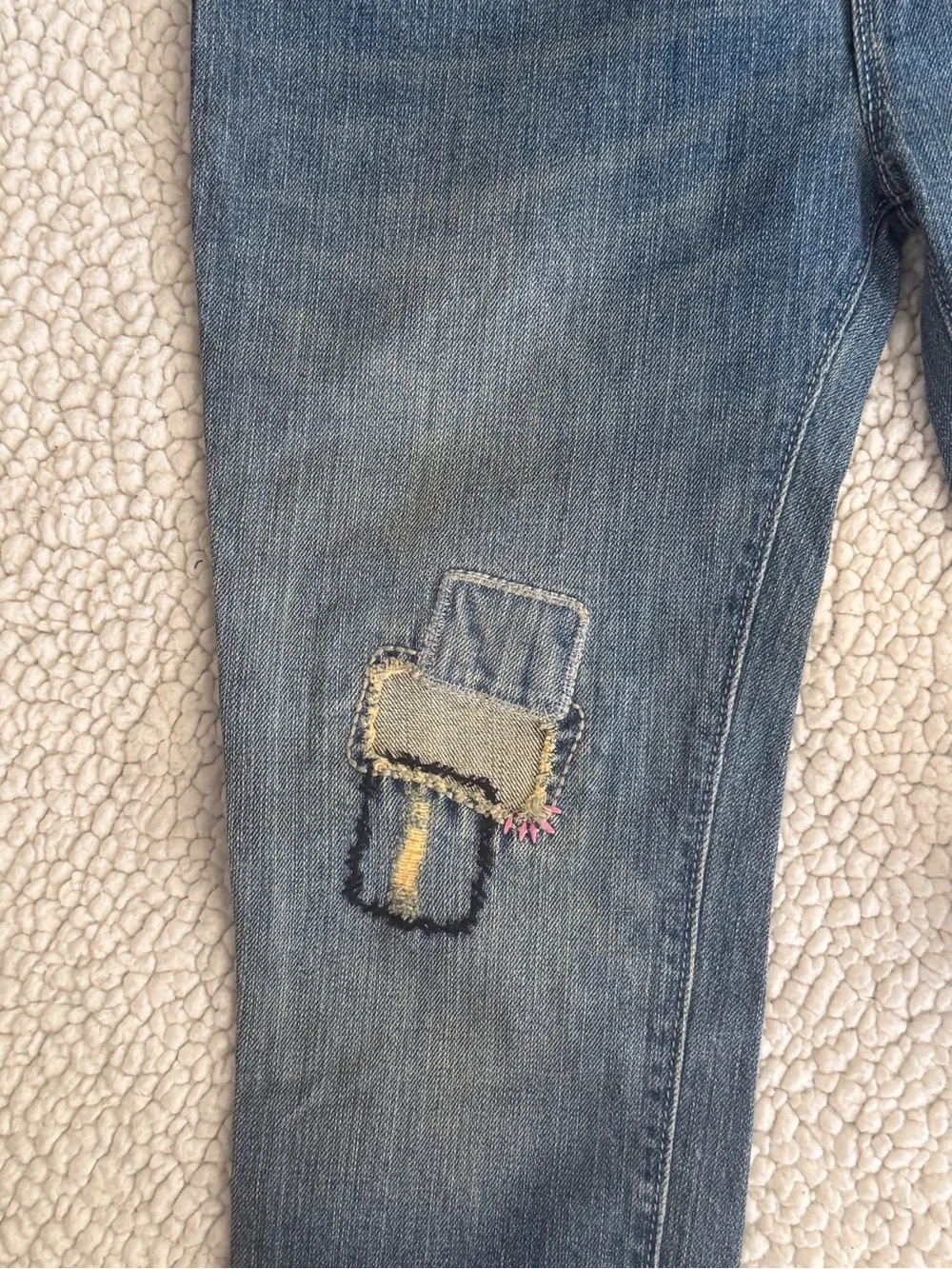 Old Navy Kids Medium Wash Capri Jeans with Colorful Patch Details